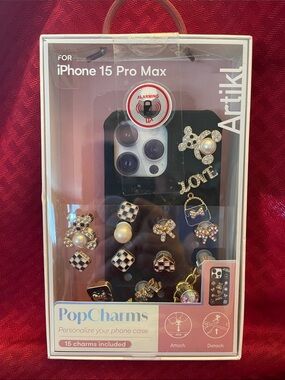 Artikl PopCharms Phone Case wiCharms for iPhone 15 Pro Max - Black & Gold Accent